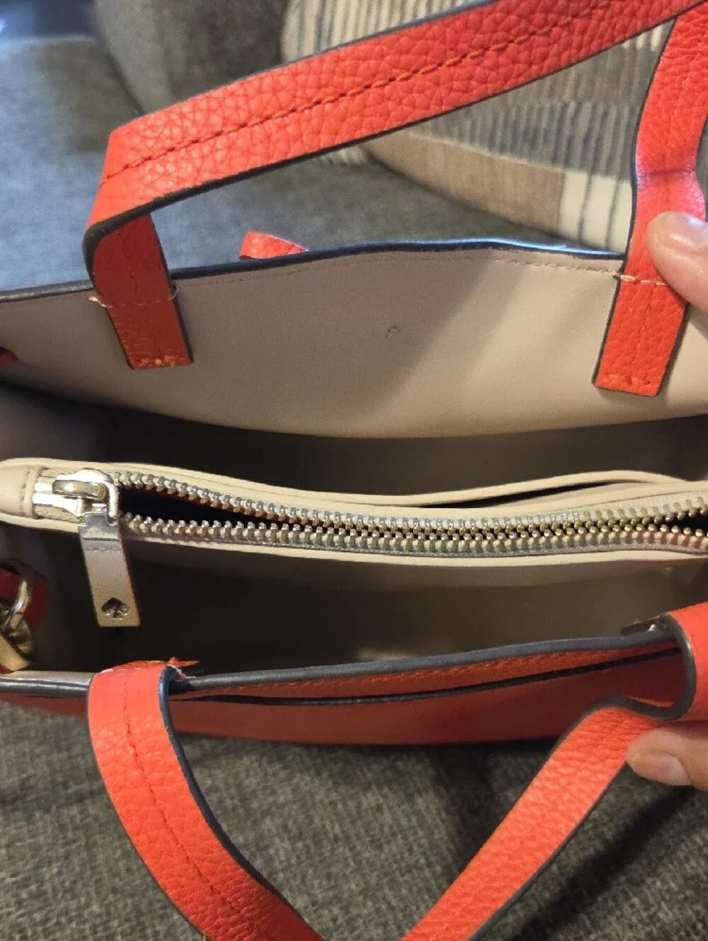 kate spade orange pebbled leather tote with tassel
